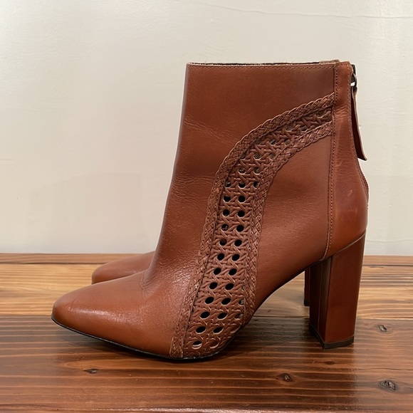 Matisse Tan Braided Cutout Leather Ankle Boot Heel Size 6.5 - Picture 8 of 16
